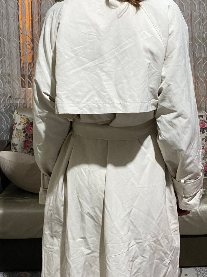 Beyaz Midi Trençkot Kadın - Görsel 3