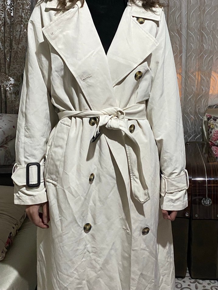 Beyaz Midi Trençkot Kadın - Görsel 2