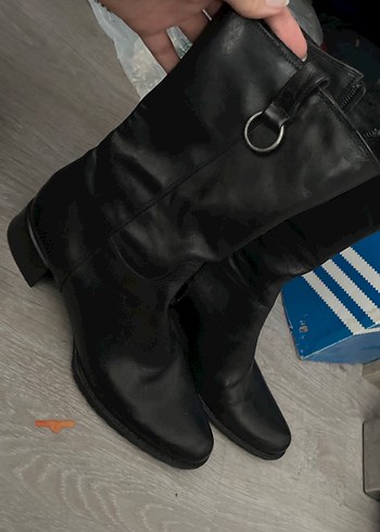 Siyah Deri Tokalı Biker Dizüstü Botlar