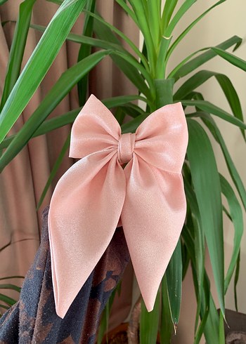 Pembe İpek Görünümlü Fiyonk Saç Aksesuarı - Görsel 3