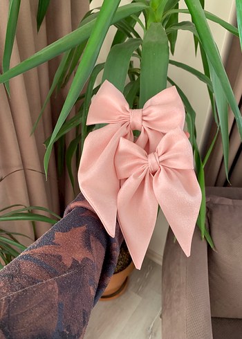Pembe İpek Görünümlü Fiyonk Saç Aksesuarı - Görsel 2
