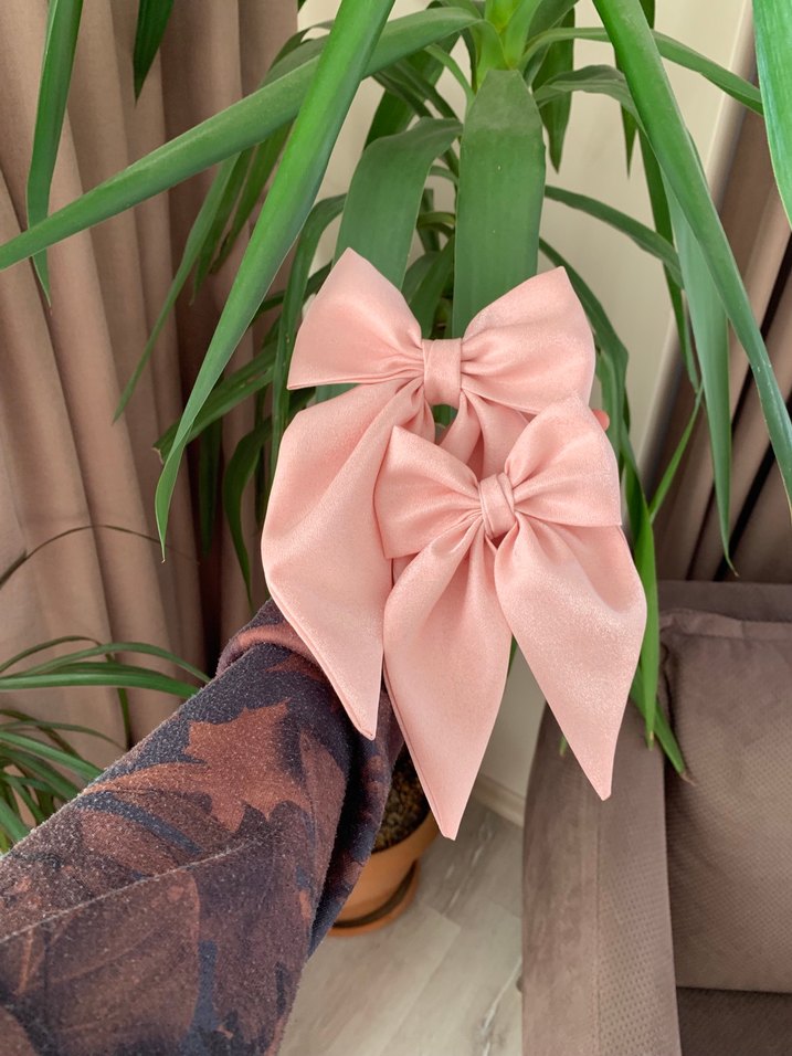 Pembe İpek Görünümlü Fiyonk Saç Aksesuarı - Görsel 2