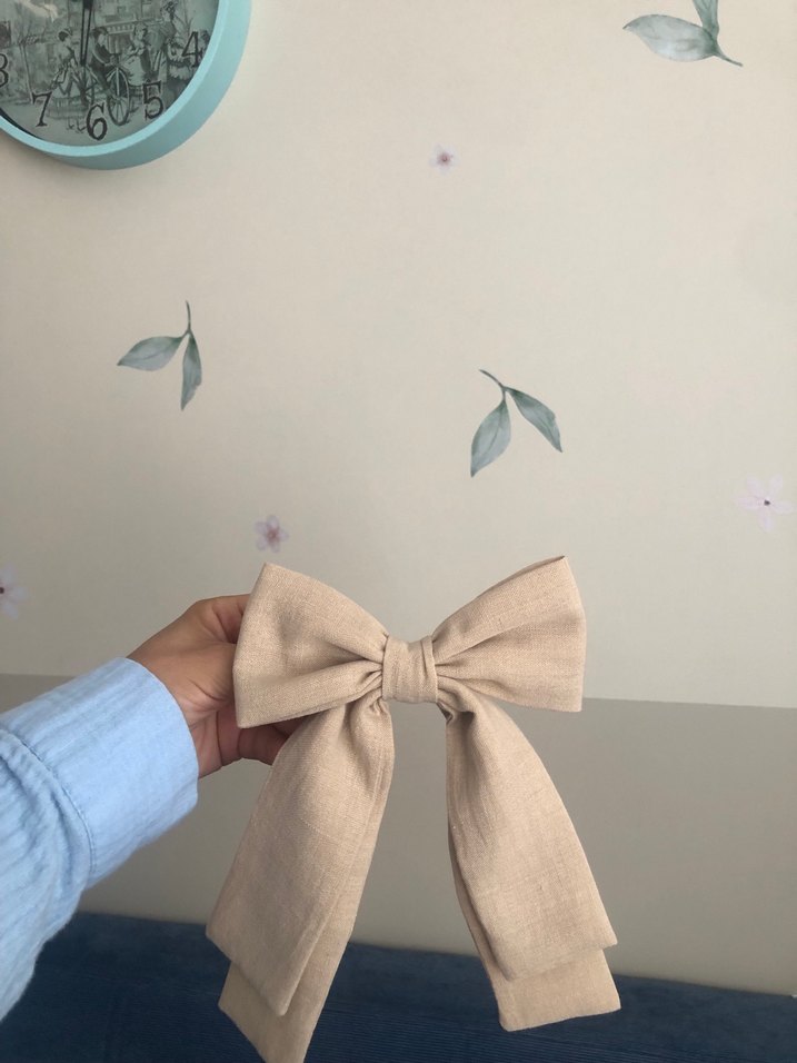 Bej Minimalist Kumaş Saç Fiyonk Tokası - Görsel 2