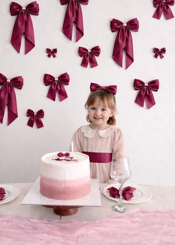 Bordo Parlak Saten Fiyonk Saç Aksesuarı - Görsel 3