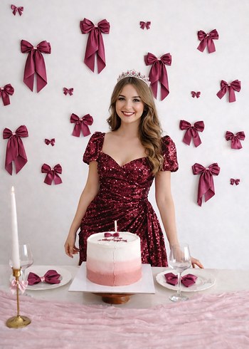 Bordo Parlak Saten Fiyonk Saç Aksesuarı - Görsel 2