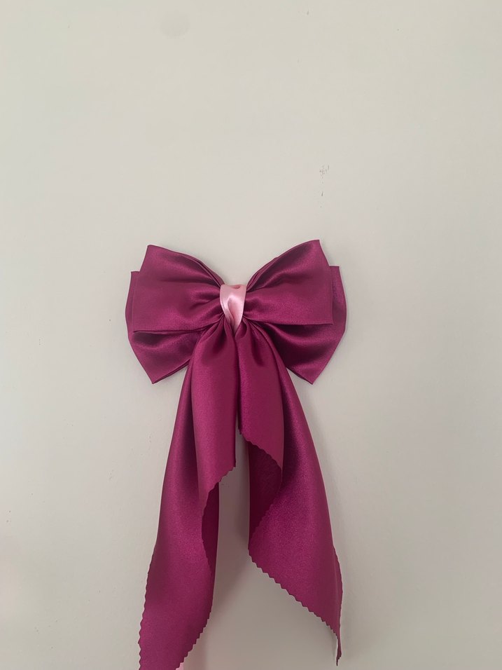 Bordo Parlak Saten Fiyonk Saç Aksesuarı - Görsel 5