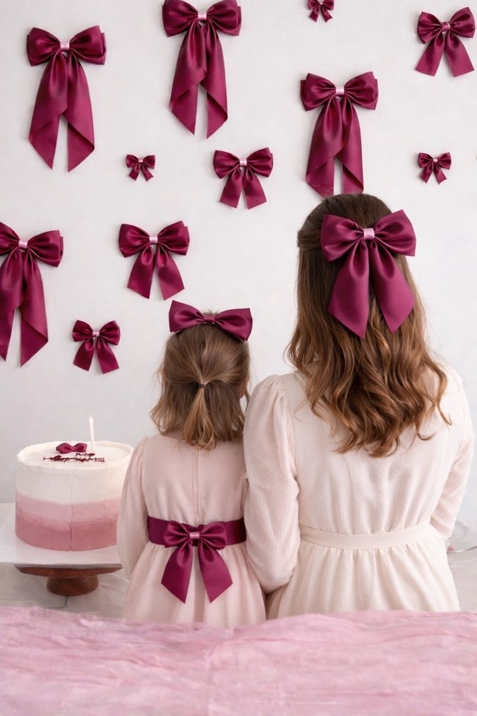 Bordo Parlak Saten Fiyonk Saç Aksesuarı - Görsel 4