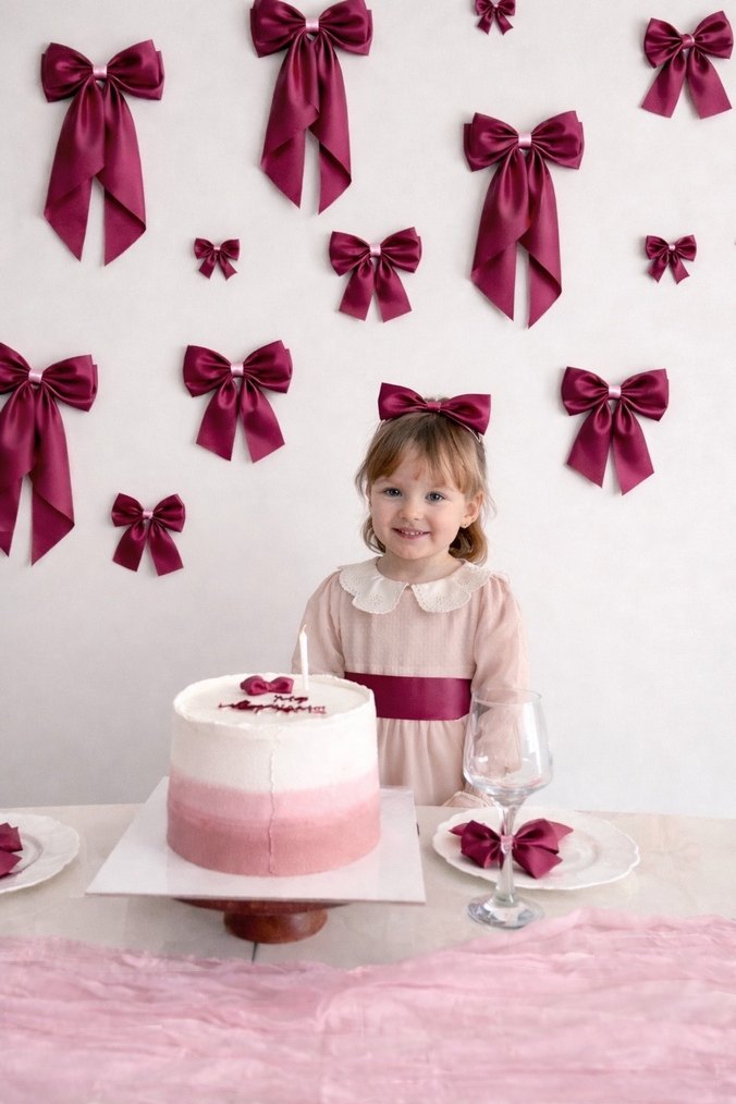 Bordo Parlak Saten Fiyonk Saç Aksesuarı - Görsel 3