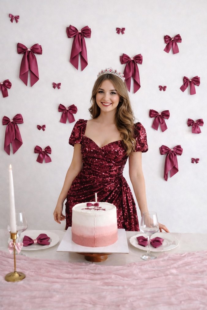 Bordo Parlak Saten Fiyonk Saç Aksesuarı - Görsel 2