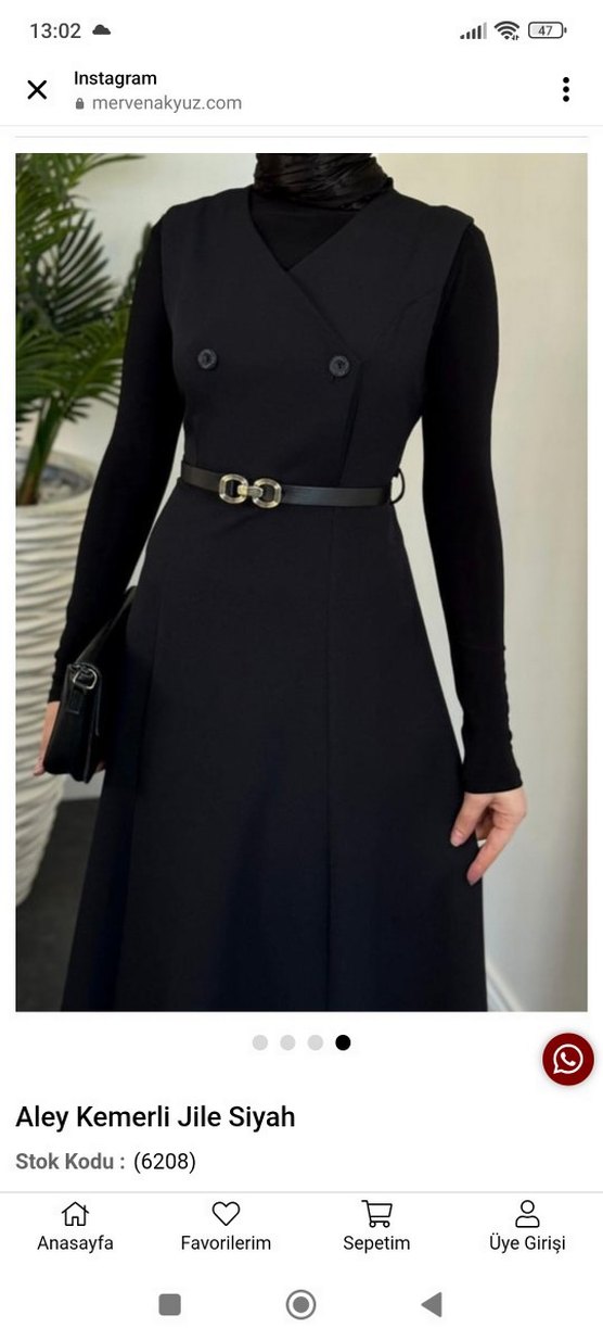 Siyah Uzun Kemerli Kadın jile Elbise - Görsel 3