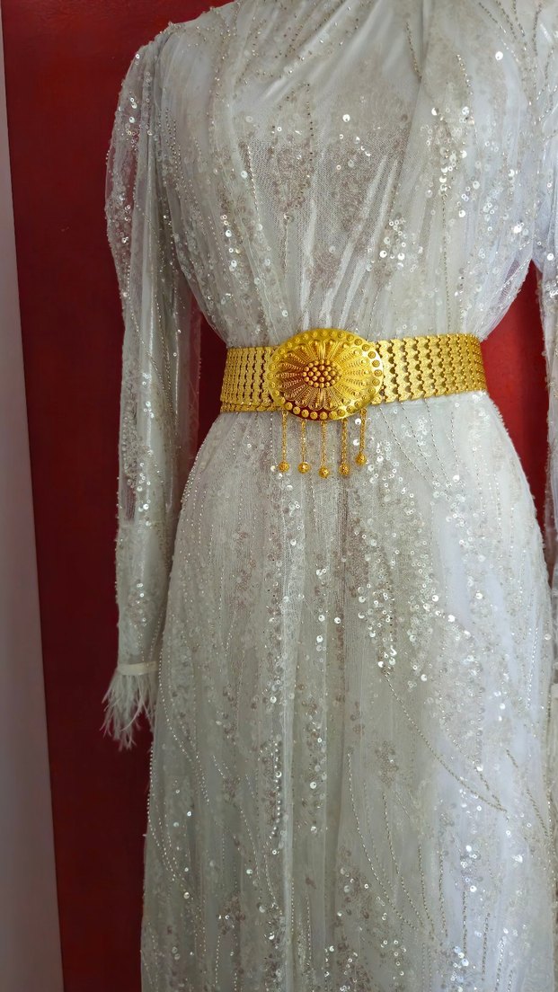 Altın Renkli Kemerli Kadın Henna Elbisesi 110 cm - Görsel 4