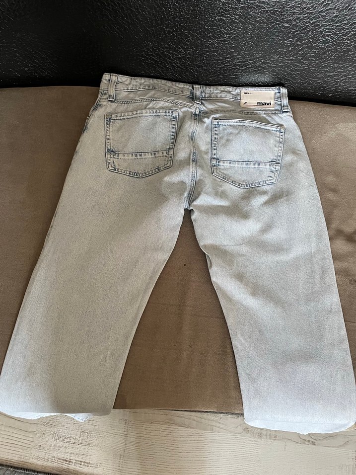 Gri Düğmeli Erkek Denim Pantolon MAVİ - Görsel 3