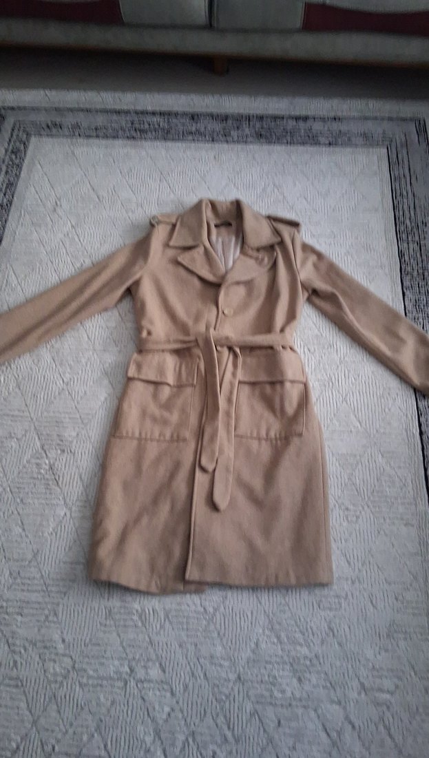 Bej Kadın Uzun Düğmeli Trençkot - Görsel 3