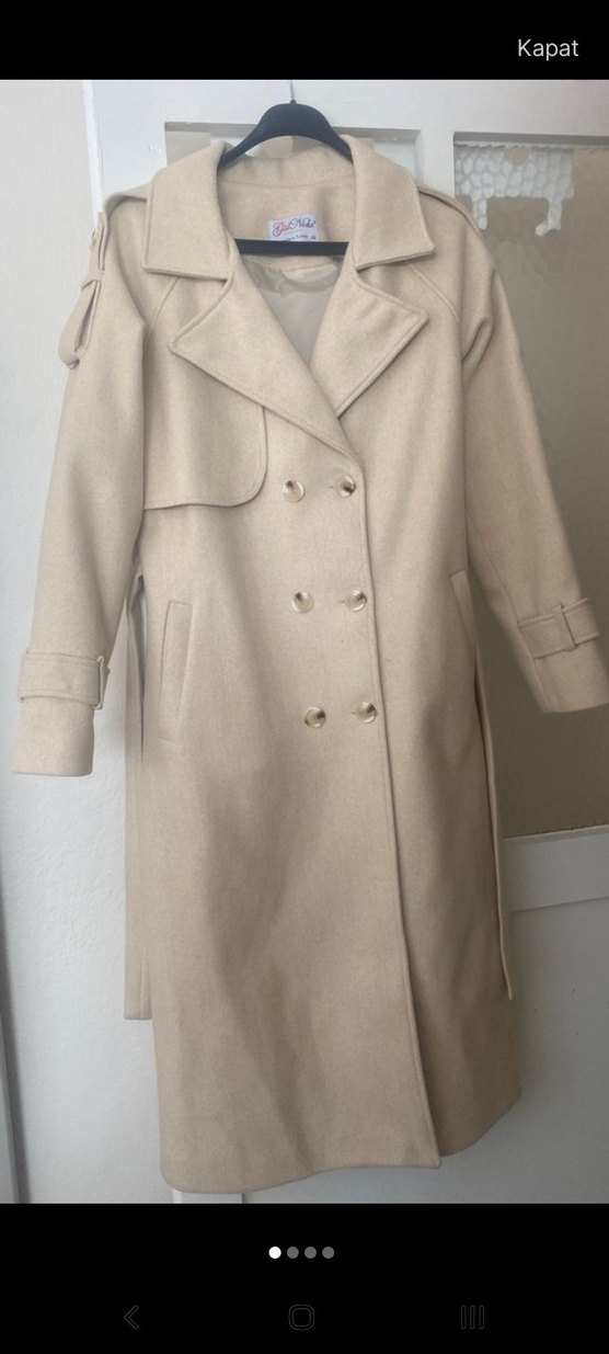 Bej Kadın Uzun Düğmeli Trençkot - Görsel 5