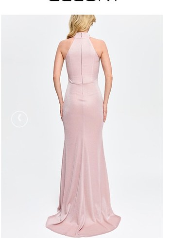 Pudra Renk Drapeli Uzun Abiye Elbise - Görsel 2