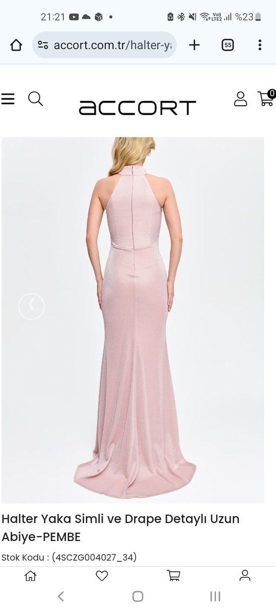 Pudra Renk Drapeli Uzun Abiye Elbise - Görsel 2