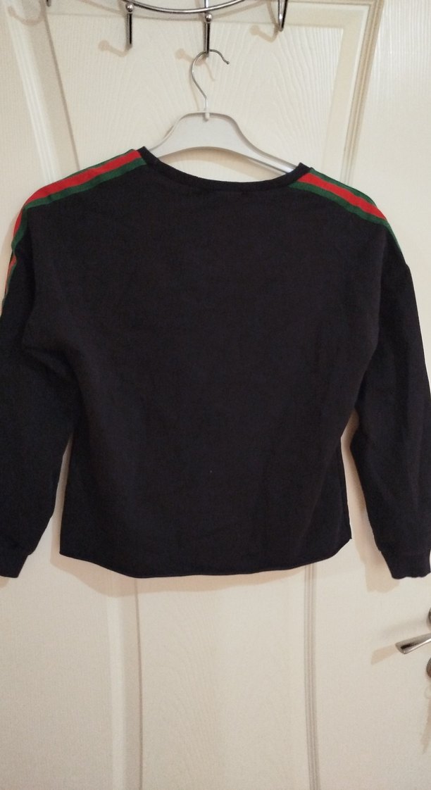 Siyah Kedi Baskılı Tüylü Street Wear Sweatshirt - Görsel 2