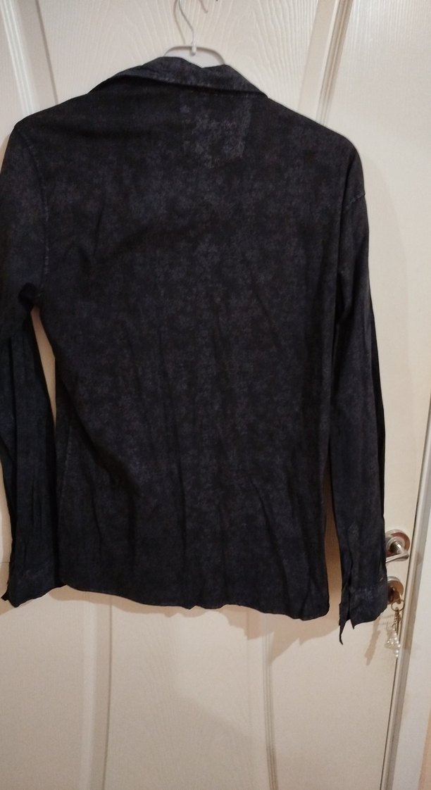 Düğmeli Siyah Bağlama Desenli Erkek Gömlek - Görsel 2