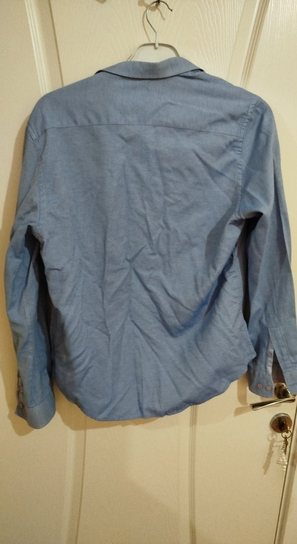 Düğmeli Erkek Mavi Denim Gömlek - Görsel 2