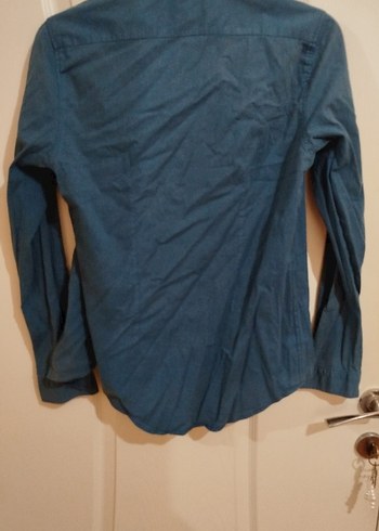 Erkek Lacivert Denim Gömlek, Uzun Kollu, Düğmeli - Görsel 2