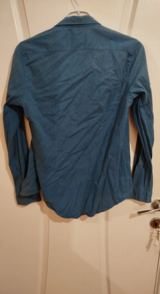 Erkek Lacivert Denim Gömlek, Uzun Kollu, Düğmeli - Görsel 2