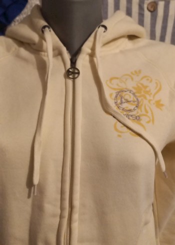 l Beden Beyaz Kapüşonlu Fermuarlı Kadın Sweatshirt