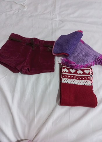 Bordo Kemerli kadife Kız Şortu - Görsel 6