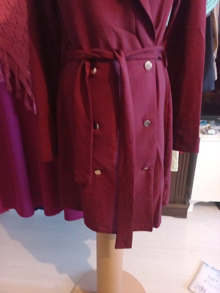 VİNTAG TRENDYOL Bordo Düğmeli Uzun Kadın elbise - Görsel 3