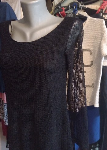 Siyah Dantel Detaylı Triko Midi Elbise - Görsel 2