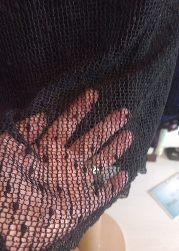 Siyah Dantel Detaylı Triko Midi Elbise - Görsel 4