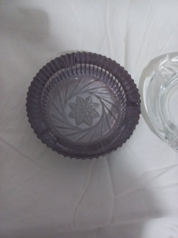 VİNTAG  Mor ve Şeffaf Cam Küllük Seti - Görsel 2