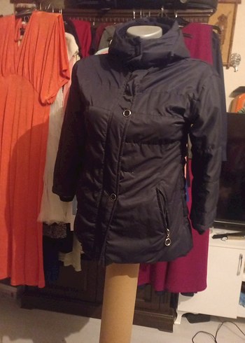 Düğmeli Siyah Kadın Ceket, Yüksek Yakalı - Görsel 2