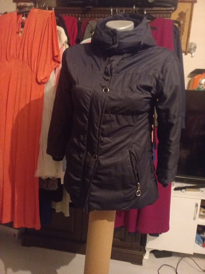 Düğmeli Siyah Kadın Ceket, Yüksek Yakalı - Görsel 2