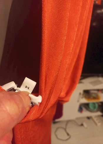 VİNTAG  Turuncu V Yaka Uzun Salaş Kadın Elbise - Görsel 4