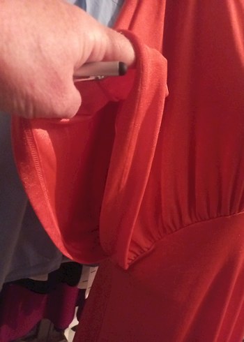 VİNTAG  Turuncu V Yaka Uzun Salaş Kadın Elbise - Görsel 7