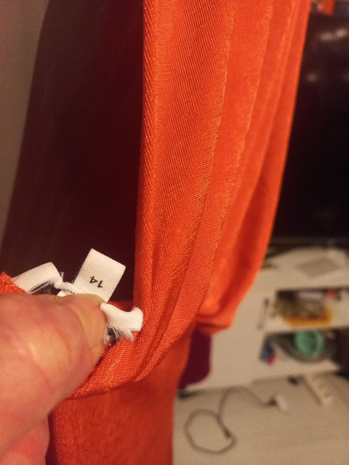 VİNTAG  Turuncu V Yaka Uzun Salaş Kadın Elbise - Görsel 4