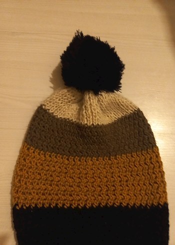 Kadın Örgü Bere, Püsküllü, Kahverengi Tonlar - Görsel 2