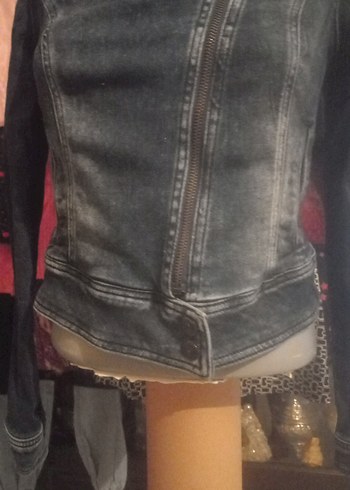 xs Beden Kadın Kemerli Biker Denim Ceket