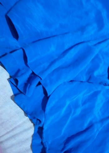 38 Beden Uzun Kollu Mavi Düğmeli Keten Gömlek