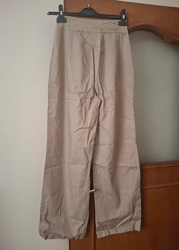 Diğer Bej Kemerli Kadın Keten Pantolon