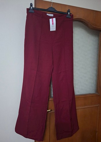 Bordo Kadın Midi Kumaş Pantolon
