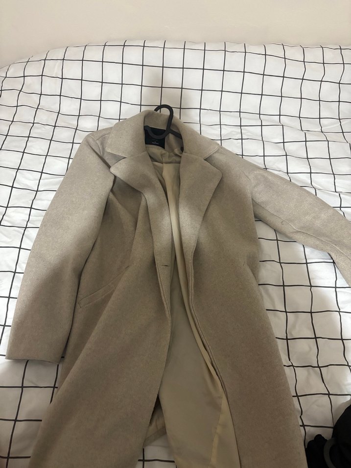 Düğmeli Bej Kadın Süet Kaban - Görsel 2