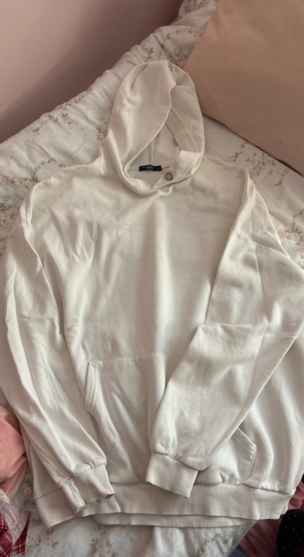 Düğmeli Beyaz Kadın Sweatshirt - Görsel 2