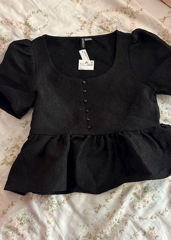Düğmeli Siyah Kısa Kollu Bluz - Görsel 2