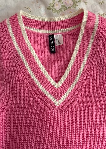 Pembe V Yaka Örgü Kadın Süveter - Görsel 2