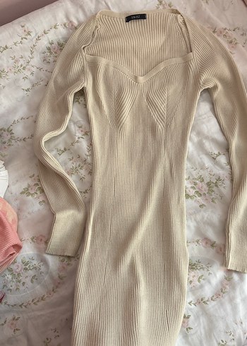 Bej Uzun Kollu Triko Elbise - Görsel 2