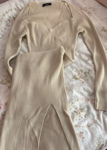 Bej Uzun Kollu Triko Elbise - Görsel 3