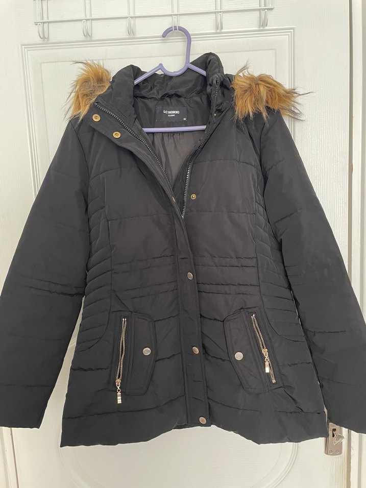 Siyah, Kürklü, Midi Boy Kadın Mont - Görsel 2