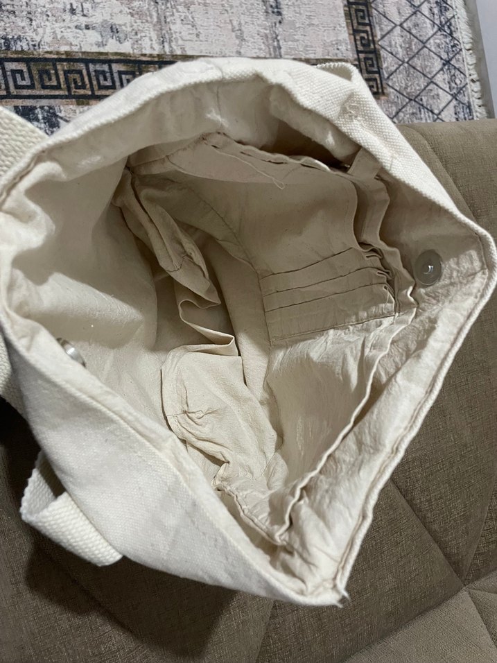 Bej Keten Kadın Omuz Çantası - Görsel 5