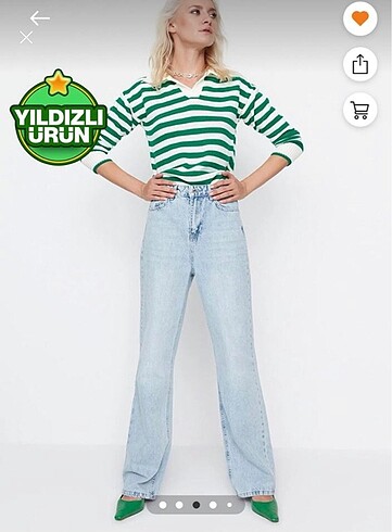 Trendyol & Milla Trendyolmilla mavi yüksek bel uzun straight jeans